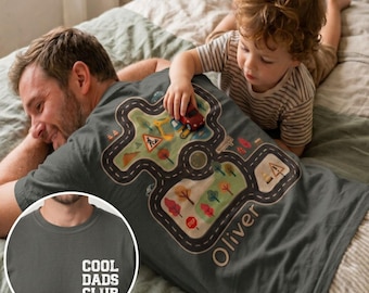 Fathers Day Custom Dad Road Map Shirt, Cool Dads Club Tee, Toy Car Play Shirt for Dad, Custom Kids Name Comfort Colors Tee for Dad