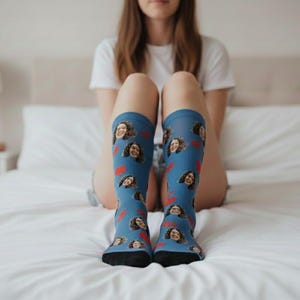 Customizable socks with pictures, put your name on socks, valentine's day personalized photo gift, socks with faces and hearts, custom photo socks
