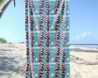 Custom Football Mom Photo Towel with Name, Beach Towel for Football Mama, Personalized Sports Mom Gift, Football Mom Towel