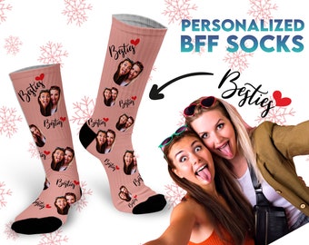 Personalized BFF socks with pictures, Gifts for best friend female, Long distance best friend gift