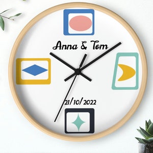 Mid century modern wall clock First anniversary housewarming gift for couple Wedding gift for couple unique Wood anniversary gift for him
