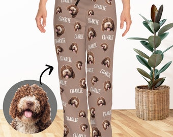 Custom Pet Face Pajama Pants – Personalized Dog or Cat PJs with Name & Photo Gift for Pet Lovers, Dog Mom or Dad Gift