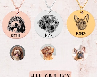 Custom dog memorial necklace Pet portrait necklace Personalized pet photo jewelry Dog mom necklace with back engraving Dog loss necklace