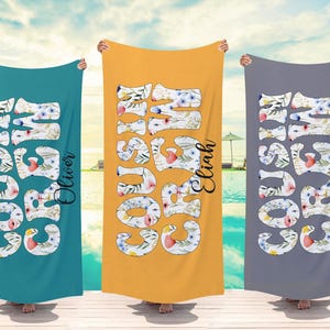 Personalized Cousin Crew Beach Towel Floral, Custom Name Family Vacation Towel, Customizable Towel for Kids & Adults, Funny Cousins Gift
