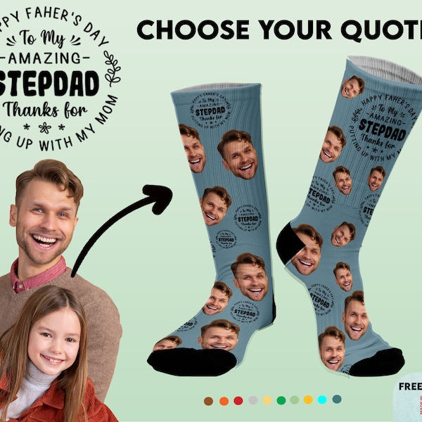 Custom step dad Fathers day gift Personalized photo socks with picture Funny step dad gifts from daughter Stepped up Bonus dad gift