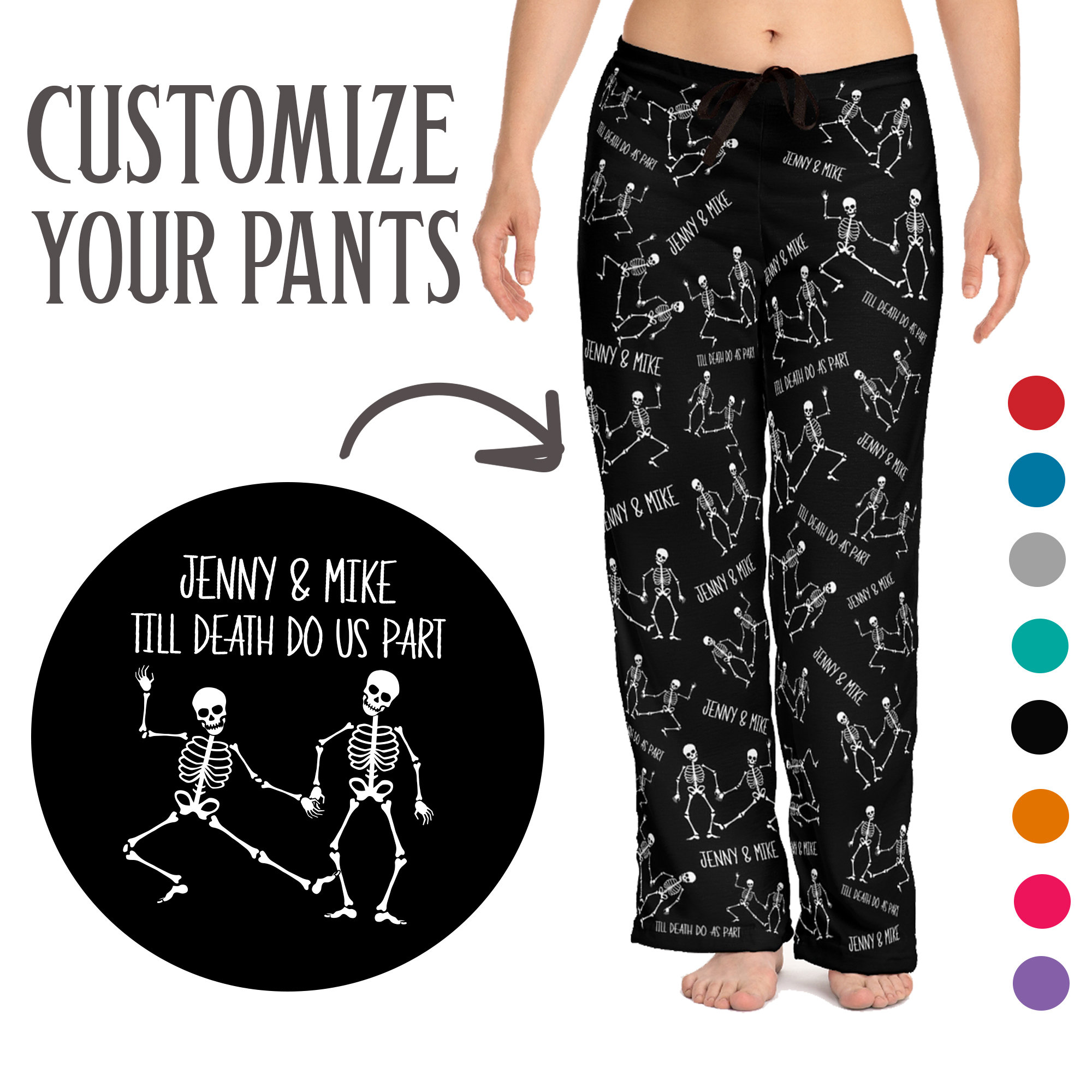 Dancing Skeleton Halloween Custom Pajama Pants, Personalized
