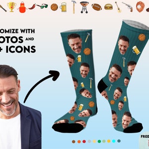 Aangepaste gezichtssokken voor vader, gepersonaliseerde fotosokken met afbeeldingen voor vader Eerste keer vadercadeau op maat