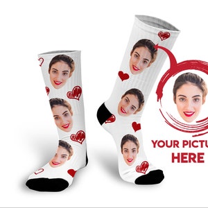 Valentijnssokken gepersonaliseerd, sokken met gezichten, aangepaste gezichtssokken, fotosokken, grappige valentijnscadeaus voor hem