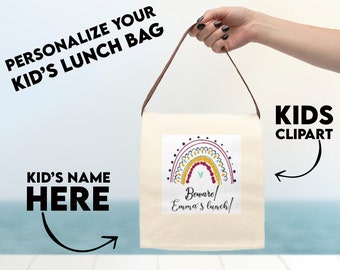 Personalized kids lunch bag Back to school bag Canvas cute lunch bag with strap