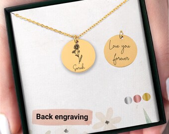 Mothersday Custom birth flower necklace, First time mom gift, Personalized birth month flower jewelry, Engraved wildflower necklace