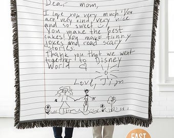 Personalized Love Letter blanket, Custom Mom gift, Custom Drawing Blanket, Actual Handwriting on Plush Velveteen, Woven or Sherpa Blanket