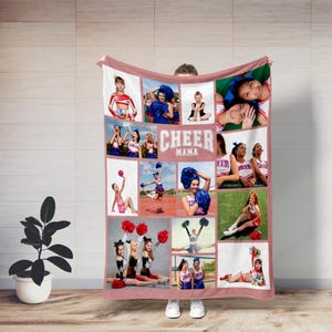Cheer Mom customizable photo blanket with cheerleading and dance memories for Mother's Day.