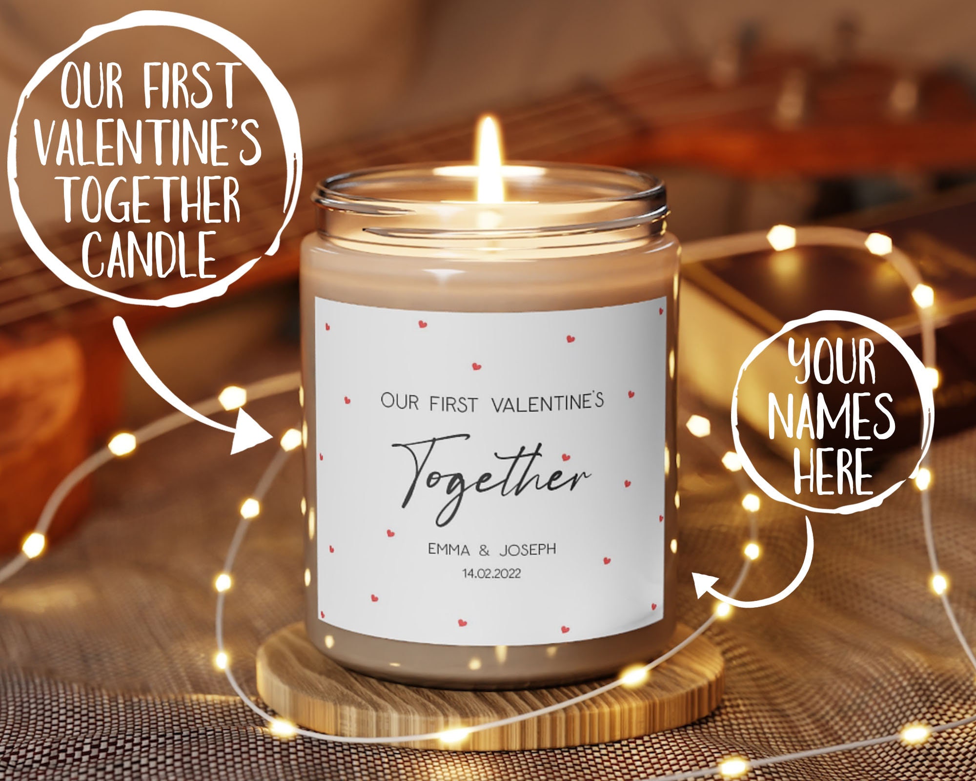 Our First Valentines Together Day Gift for Him or Her Candles Custom Handmade Girlfriend Couple Gifts Personalized Scented Soy Candle