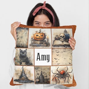 Halloween Pillow with Name, Vintage Halloween Throw Pillow, Personalized name pillow, Custom name pillow, Halloween decorations vintage