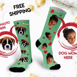 Dog Matching Owner Photo socks, Matching Dog Owner Custom Face Socks, Mismatched socks