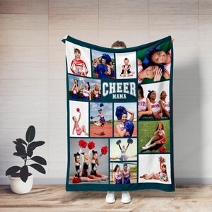 Mother's Day custom photo gift: Dance Mom or Sport Mom blanket with photo collage and personalized text.