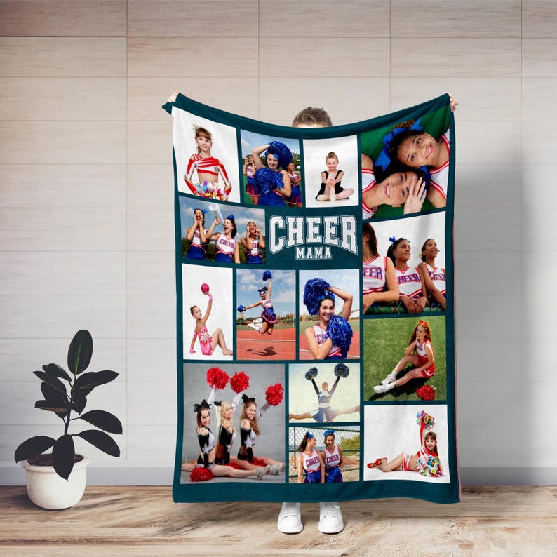 Mother's Day custom photo gift: Dance Mom or Sport Mom blanket with photo collage and personalized text.