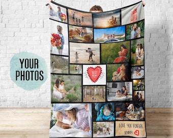 Personalized Photo Blanket, Custom Picture blanket, Plush Velveteen or Sherpa Photo Collage Blanket with Your Pictures and Text