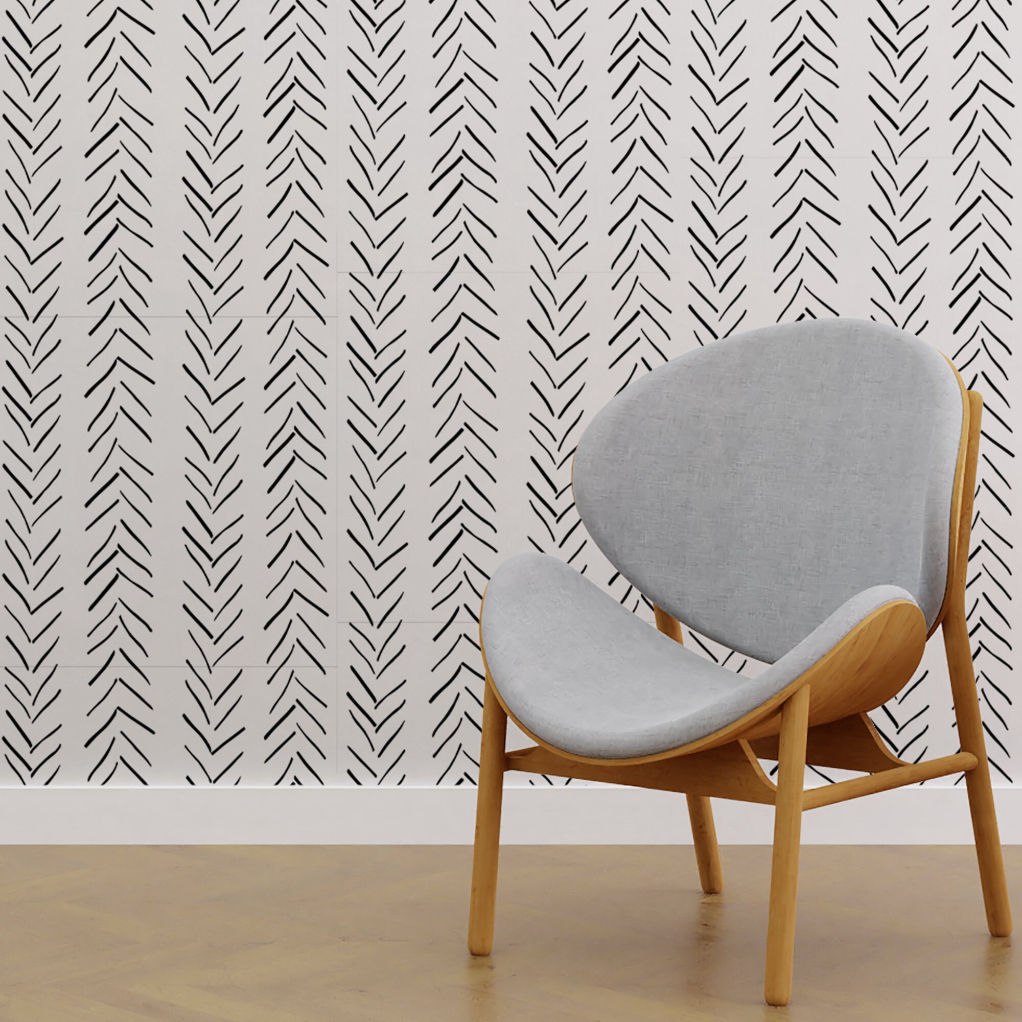 Modern Delicate Herringbone Wallpaper in Black and White - Etsy