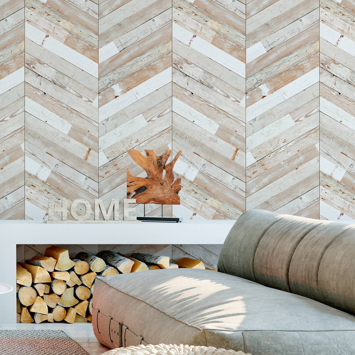 Modern delicate herringbone shiplap wallpaper wood panel Etsy