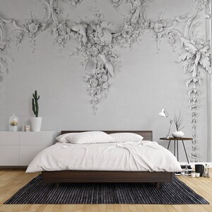 Restore French molding Stucco 3d effect sculpture Wallpaper, removeable wallpaper Vintage stucco decoration on a wall Wall Mural