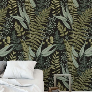 Botanical Greenery Wallpaper  Peel and Stick  - Fern Wallpaper Mural - Self Adhesive Wallpaper - Removable Wallpaper - Easy DIY Wallpaper