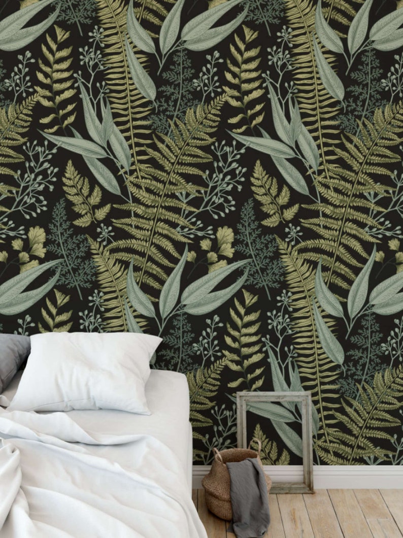 Botanical Greenery Peel and Stick Wallpaper Fern Wallpaper - Etsy