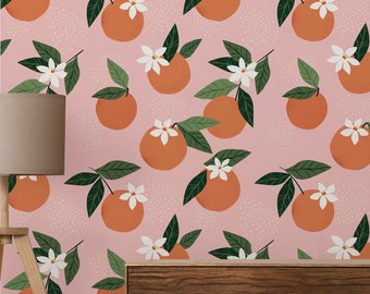 Orange Pink Wallpaper, Orange Fruit Wallpaper Peel and Stick ,Self Adhesive Decor  Wallpaper,  Removable Wallpaper Roll For Home Decor