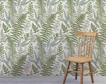 Botanical Greenery Peel and Stick Wallpaper - Fern Wallpaper Mural - Self Adhesive Wallpaper - Amovible Wallpaper - Easy DIY Wallpaper