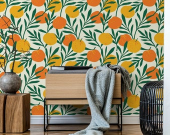 Orange Mandarins  Mural Wallpaper, Orange Color Wallpaper Peel and Stick ,Traditon Non Woven Wall Papers For Home Decor