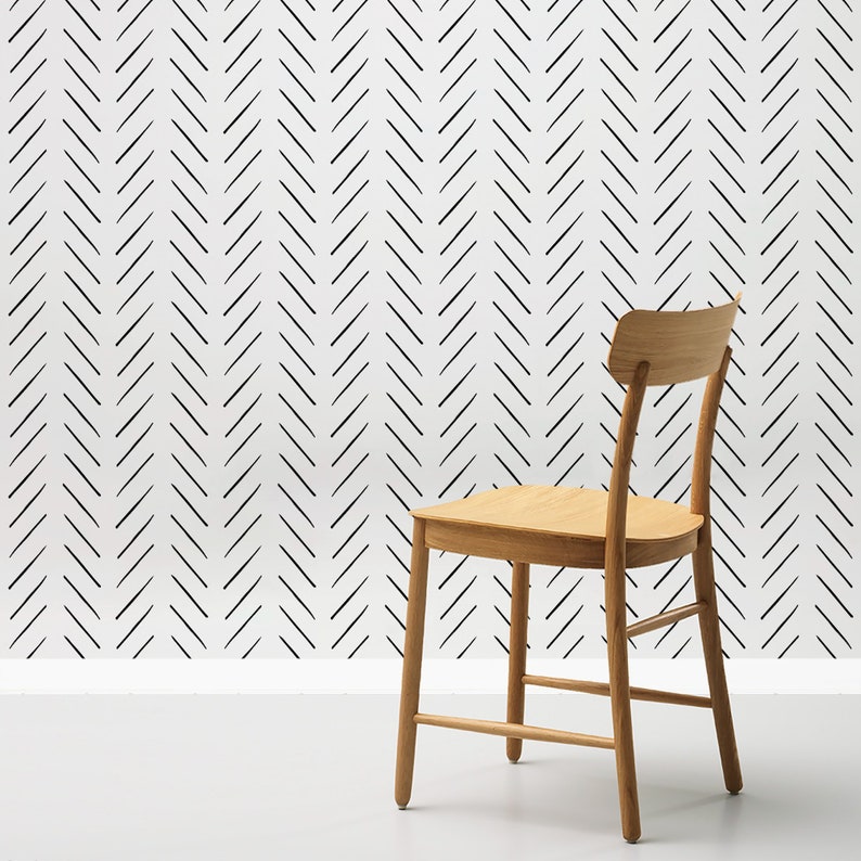 Modern Hand Drawn Herringbone Wallpaper in Black and White | Etsy Canada