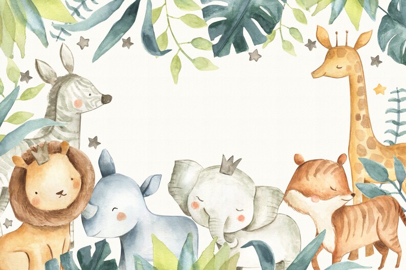 Forest Safari Animals Wallpaper Nursery Room Nonwoven Etsy