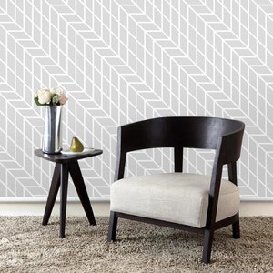 Modern geometric Chevron wallpaper in GREY and white, peel and stick wallpaper. Removable Self Adhesive Wallpaper