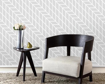 Modern geometric Chevron wallpaper in GREY and white, peel and stick wallpaper. Removable Self Adhesive Wallpaper