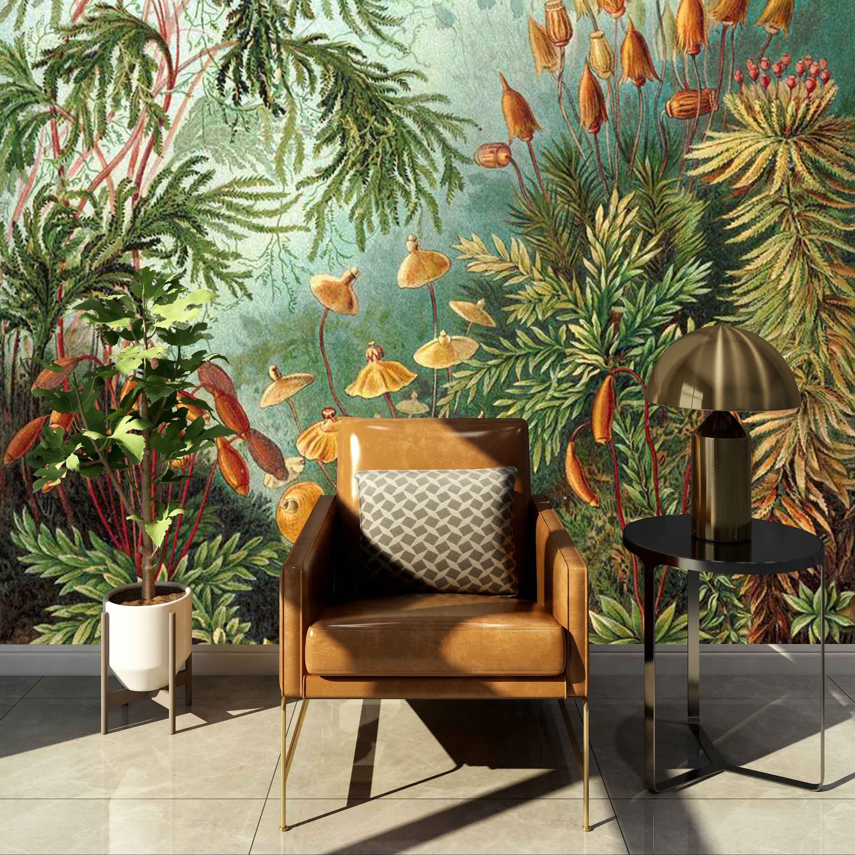 Forest plants self adhesive leaves floral wall mural removable seeds /& cones wallpaper temporary peel and stick