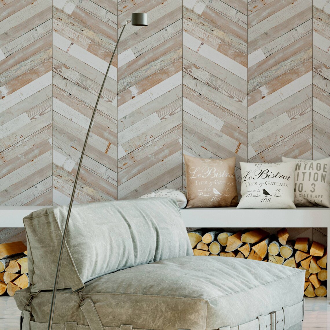 Modern delicate herringbone shiplap wallpaper wood panel Etsy
