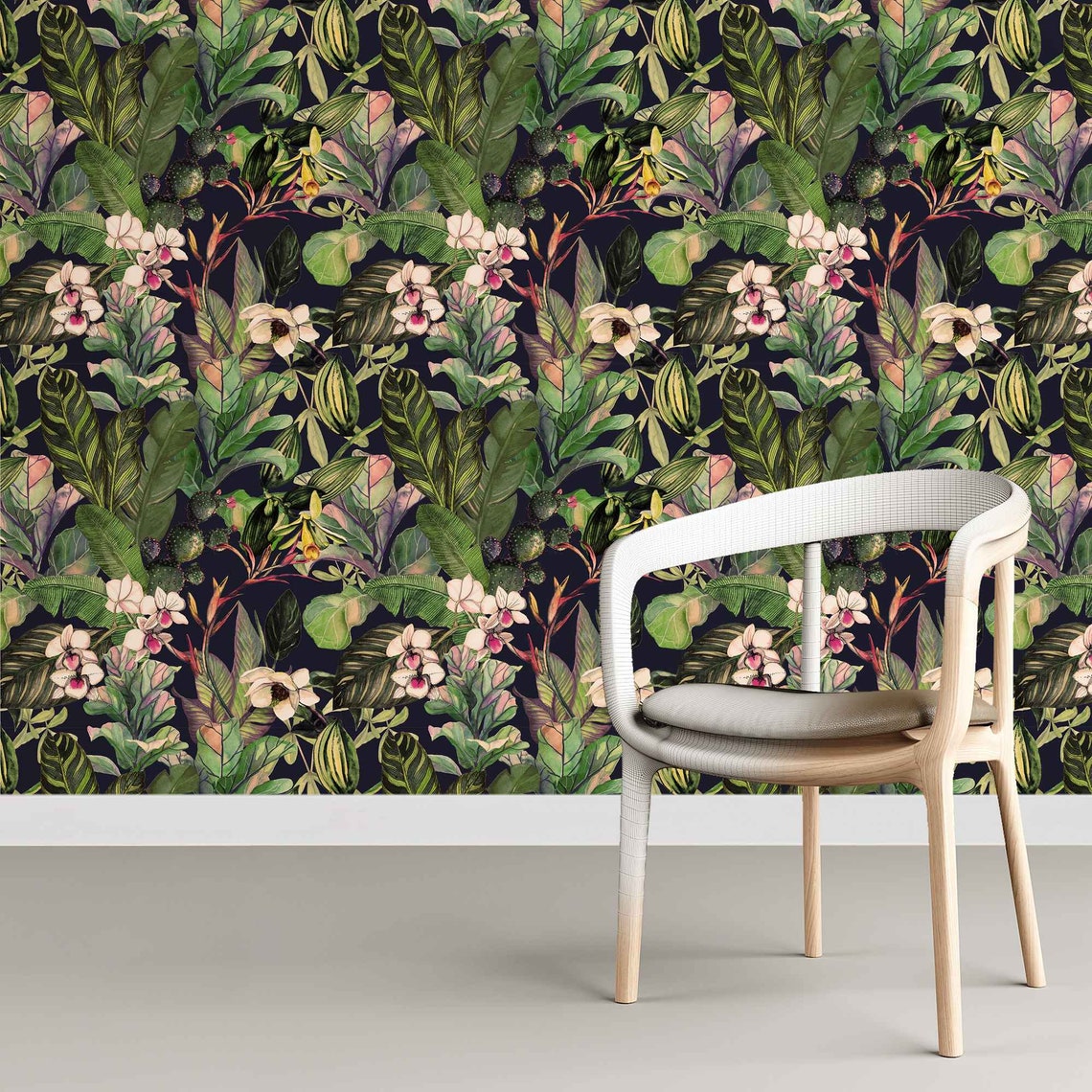 Botanical Greenery Tropical Peel and Stick Wallpaper Etsy
