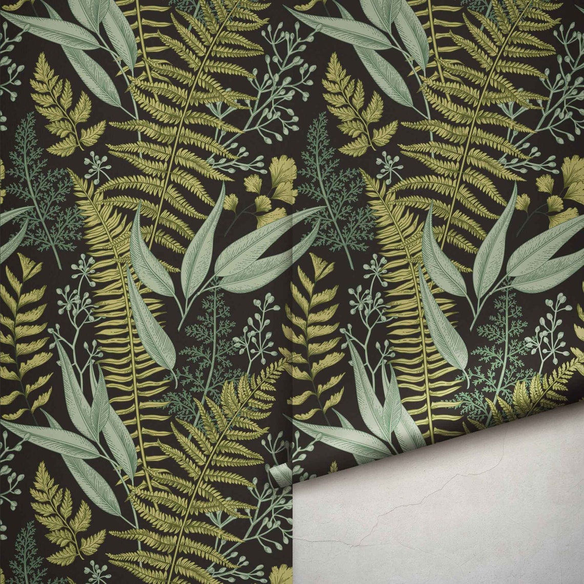 Botanical Greenery Peel and Stick Wallpaper Fern Wallpaper Etsy