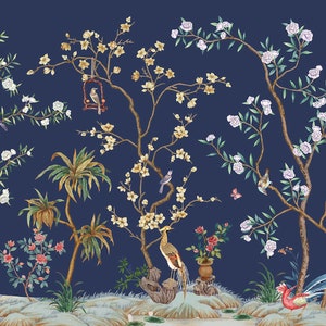 Vintage Chinoiserie Wallpaper With Birds Floral Ancient Wallpaper, Non ...