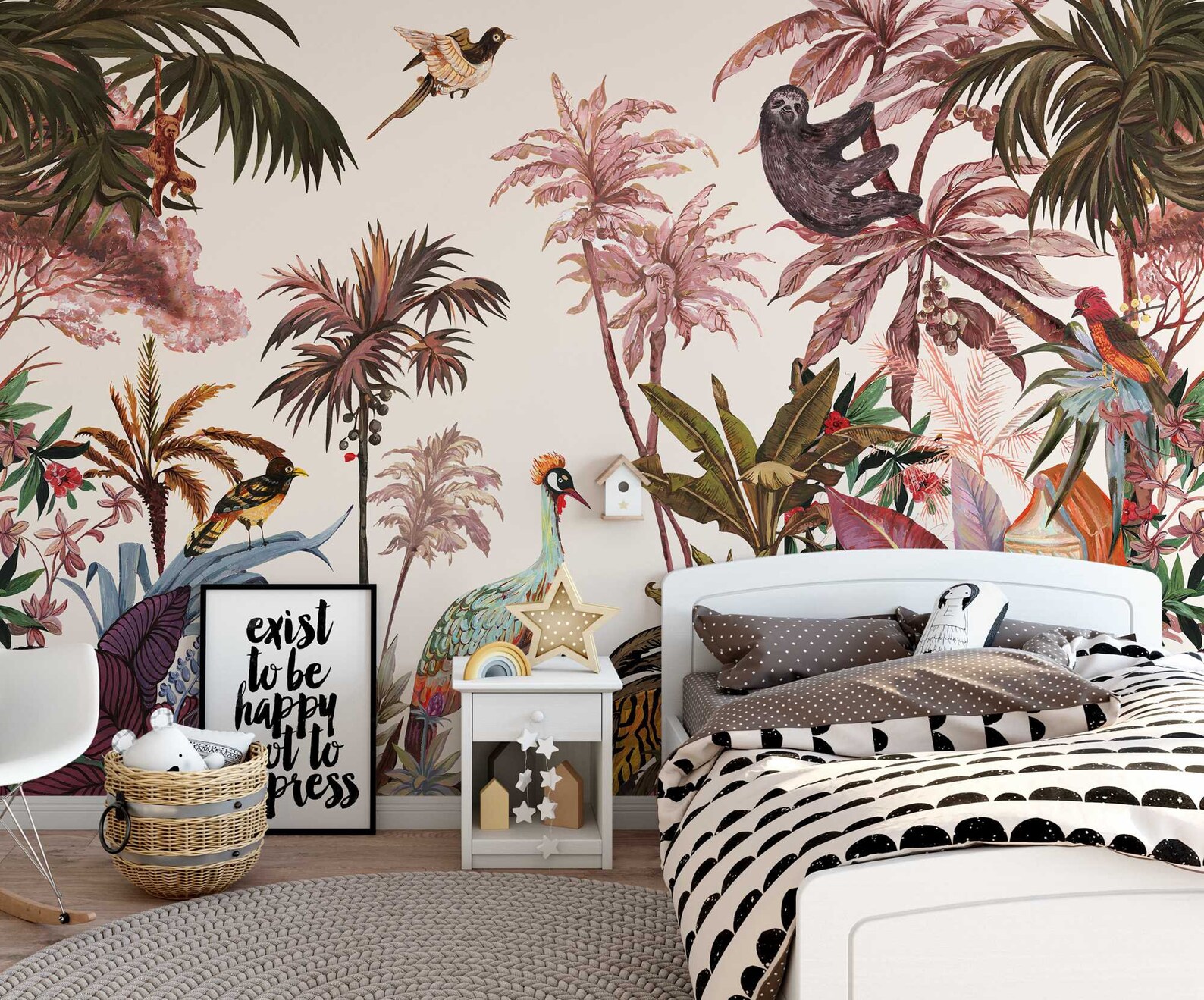 Handpainted Forest with Retro Animals Removable Wallpaper Etsy