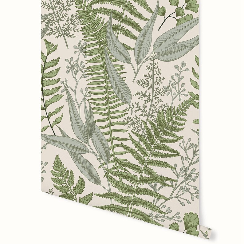 Botanical Greenery Peel and Stick Wallpaper Fern Wallpaper Etsy UK