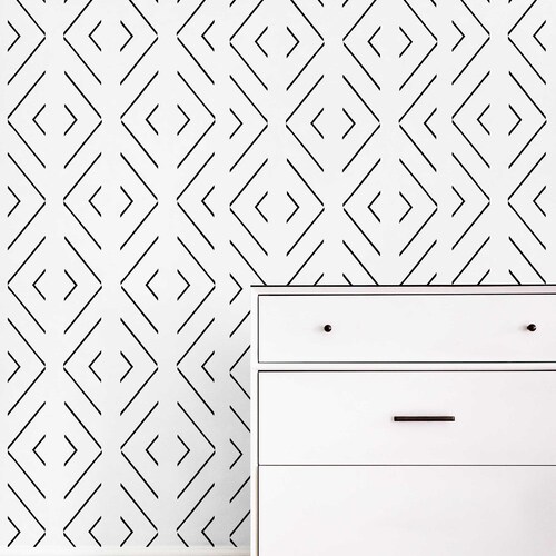 Modern Delicate Herringbone Wallpaper in Black and White Etsy