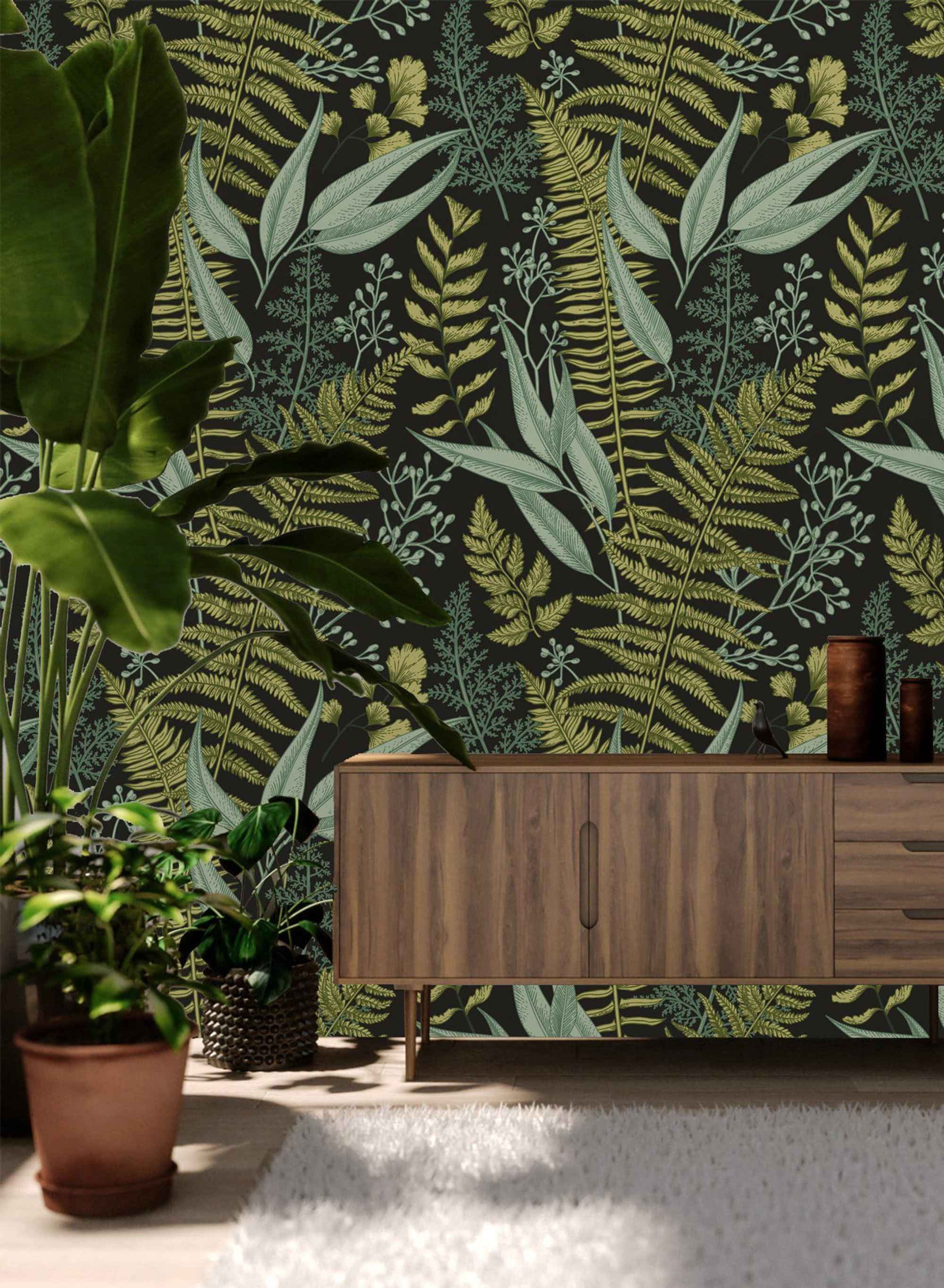 Botanical Greenery Peel and Stick Wallpaper Fern Wallpaper - Etsy