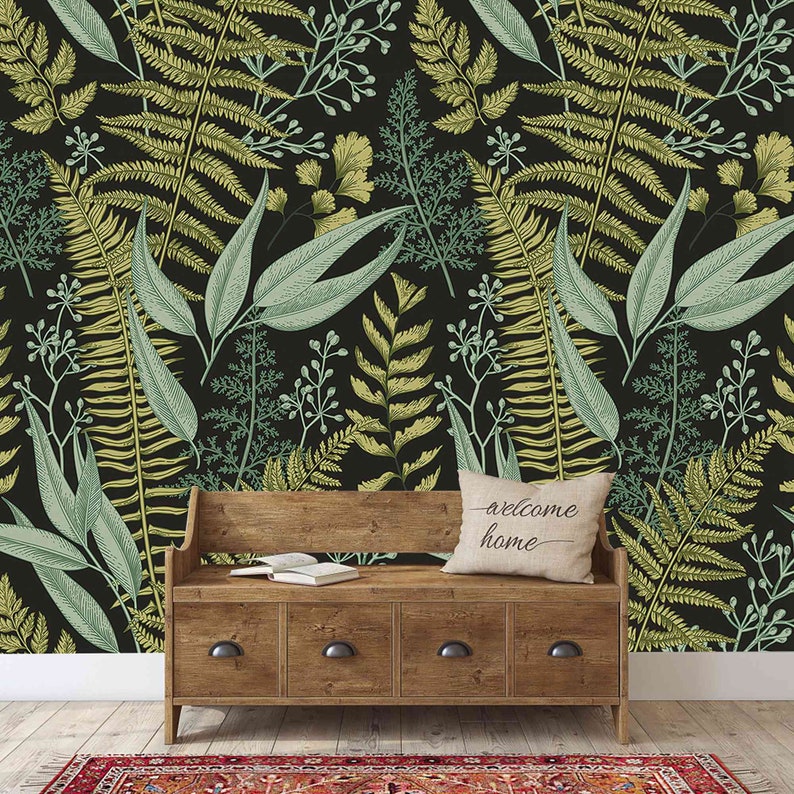 Botanical Greenery Peel and Stick Wallpaper Fern Wallpaper - Etsy