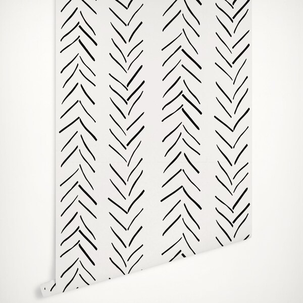 Wallpaper Black Delicate Herringbone Etsy