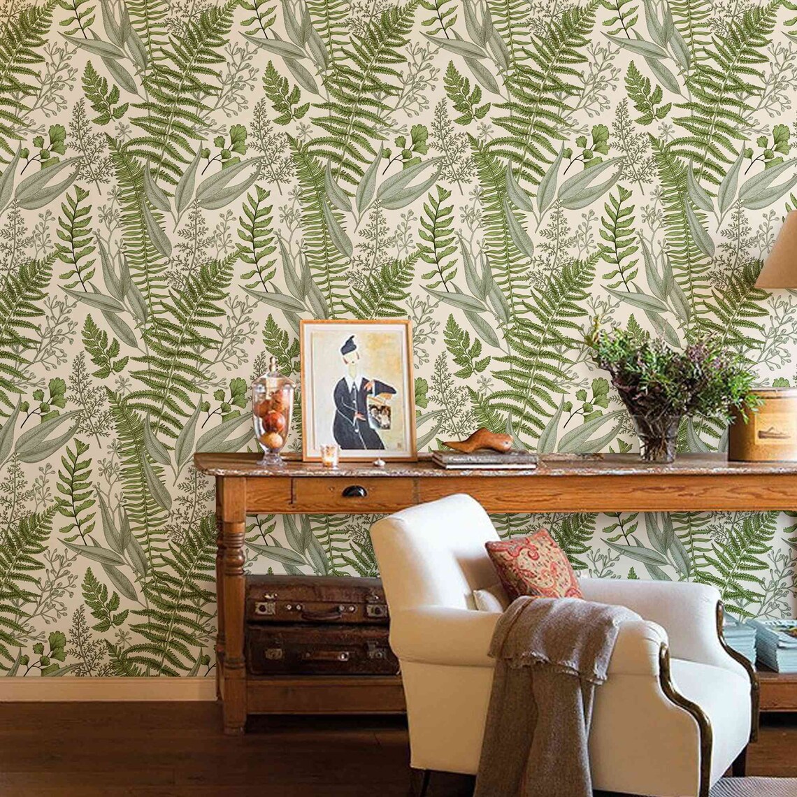 Botanical Greenery Peel and Stick Wallpaper Fern Wallpaper - Etsy España