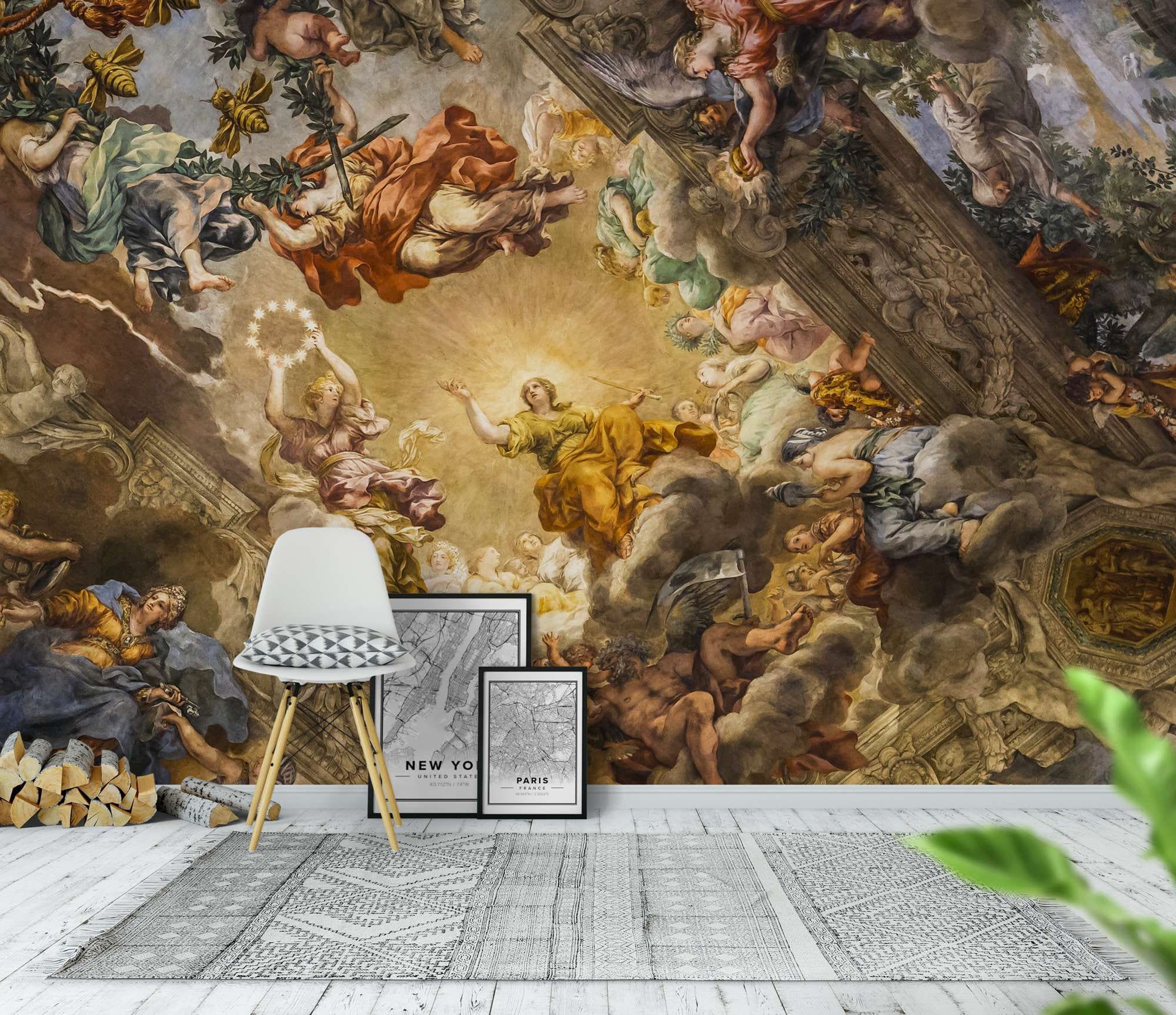 Renaissance Wallpaper Middle Age Mural Ceiling Fresco by | Etsy