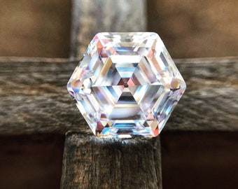 Antique Hexagonal Step Cut Diamond Simulant  Cubic Zirconia