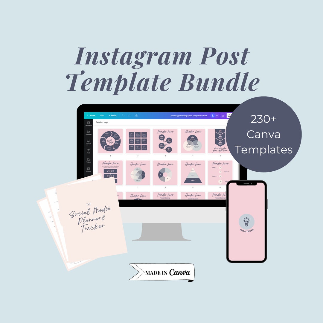Pink Instagram Post Template Bundle | Social Media Canva Templates ...