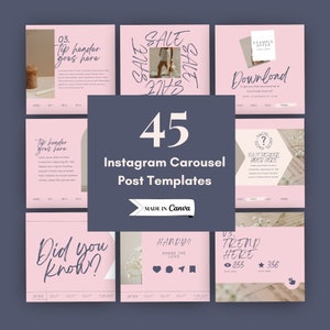 45 Carousel Posts Templates | Instagram Post Canva Templates, Social Media Templates, INSTANT DOWNLOAD- TMDT003